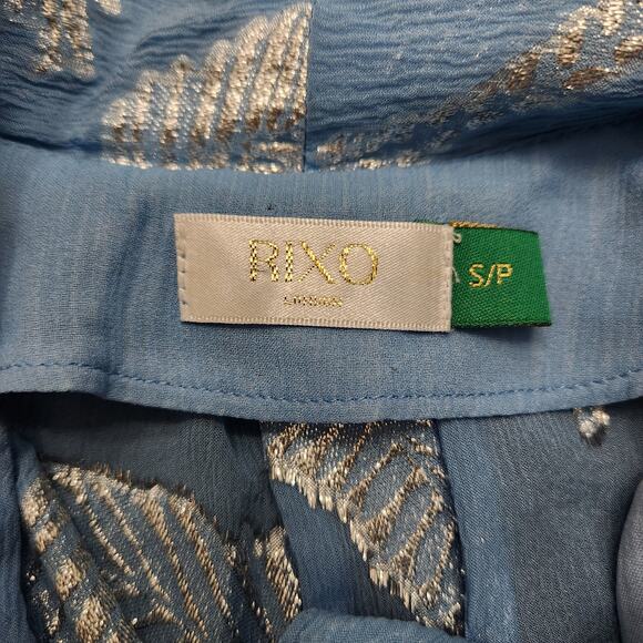 RIXO London Georgette Moss Leaf Jacquard Silk Blouse Palm Silver Blue Size Small - Picture 3 of 6
